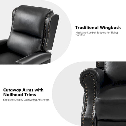 Traditional Vegan Leather Manual Push-Back Recliner, Padded Armrests, Solid Wood Legs, Living Room