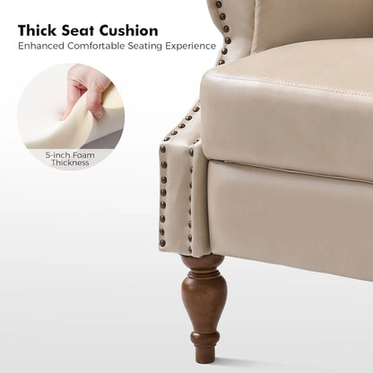 Traditional Vegan Leather Manual Push-Back Recliner, Padded Armrests, Solid Wood Legs, Living Room