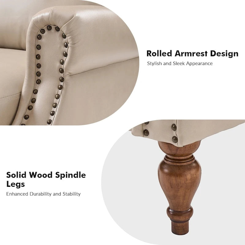 Traditional Vegan Leather Manual Push-Back Recliner, Padded Armrests, Solid Wood Legs, Living Room
