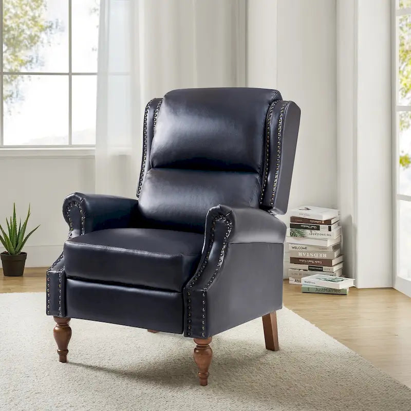 Traditional Vegan Leather Manual Push-Back Recliner, Padded Armrests, Solid Wood Legs, Living Room