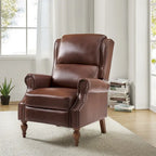 Traditional Vegan Leather Manual Push-Back Recliner, Padded Armrests, Solid Wood Legs, Living Room