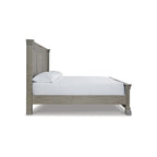 Queen Panel Bed, Glazed Bisque Wire-Brushed Finish, Louvered Headboard, Wood & Veneer, Traditional Style