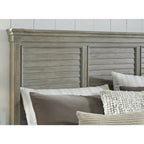 Queen Panel Bed, Glazed Bisque Wire-Brushed Finish, Louvered Headboard, Wood & Veneer, Traditional Style