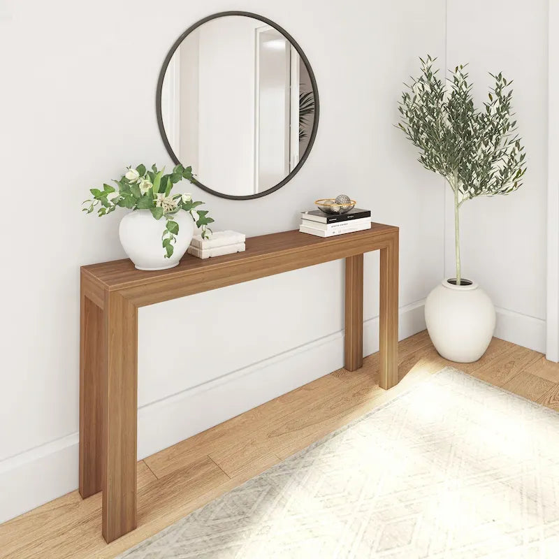 Modern Console Table 56 in, Solid Pine Wood, Low-VOC Finish, Living Room or Entryway