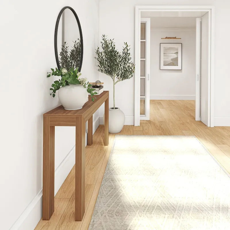 Modern Console Table 56 in, Solid Pine Wood, Low-VOC Finish, Living Room or Entryway