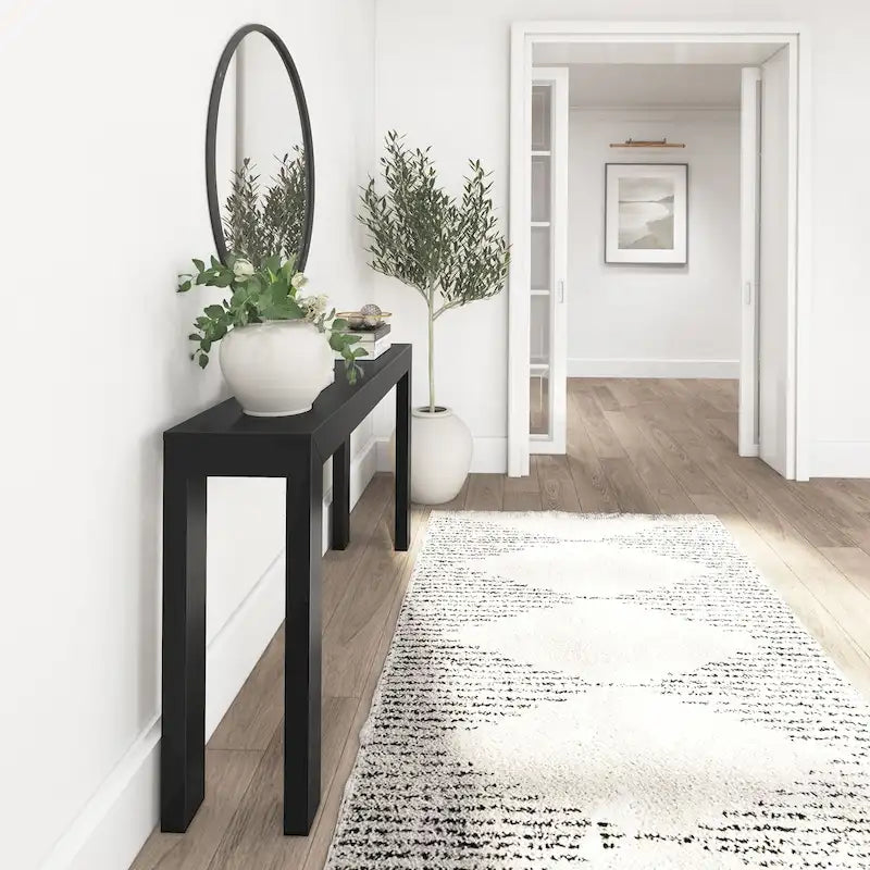 Modern Console Table 56 in, Solid Pine Wood, Low-VOC Finish, Living Room or Entryway