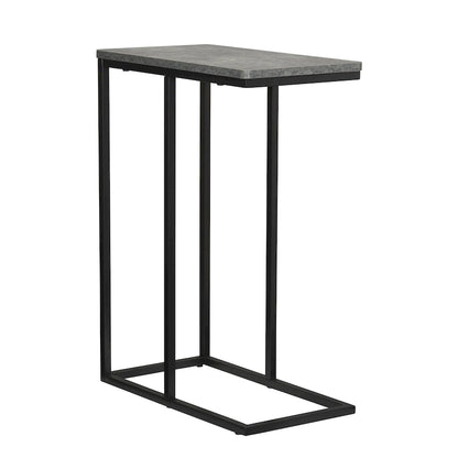 C-Shape Side Table, Faux Stone Top, Black Frame, Space-Saving Design