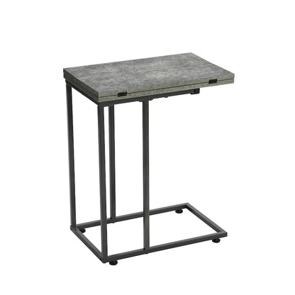 C-Shape Side Table, Faux Stone Top, Black Frame, Space-Saving Design