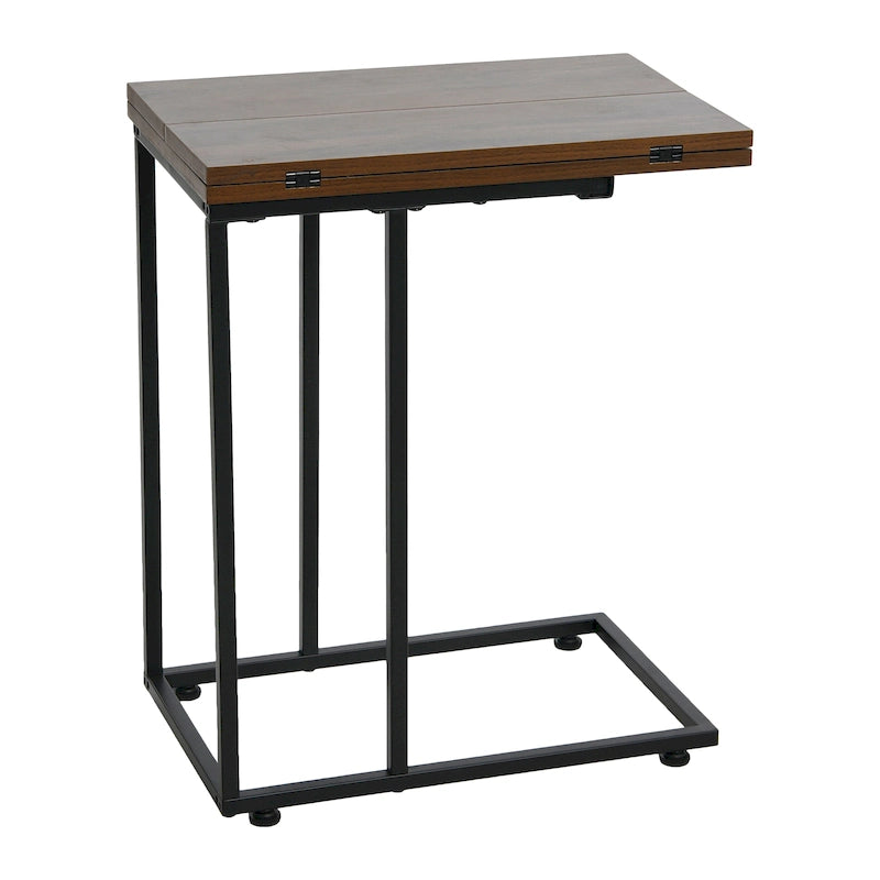 C-Shape Side Table, Faux Stone Top, Black Frame, Space-Saving Design