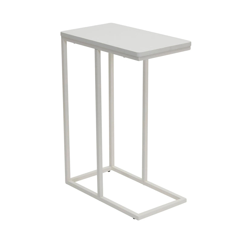 C-Shape Side Table, Faux Stone Top, Black Frame, Space-Saving Design