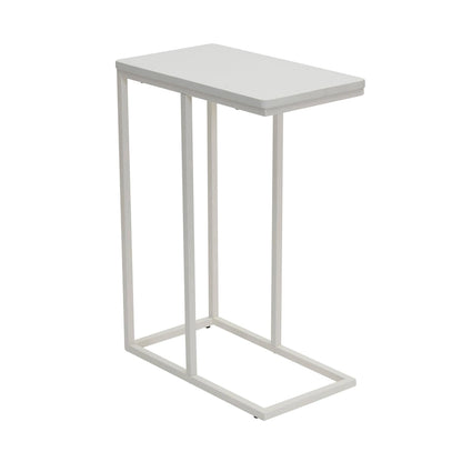 C-Shape Side Table, Faux Stone Top, Black Frame, Space-Saving Design