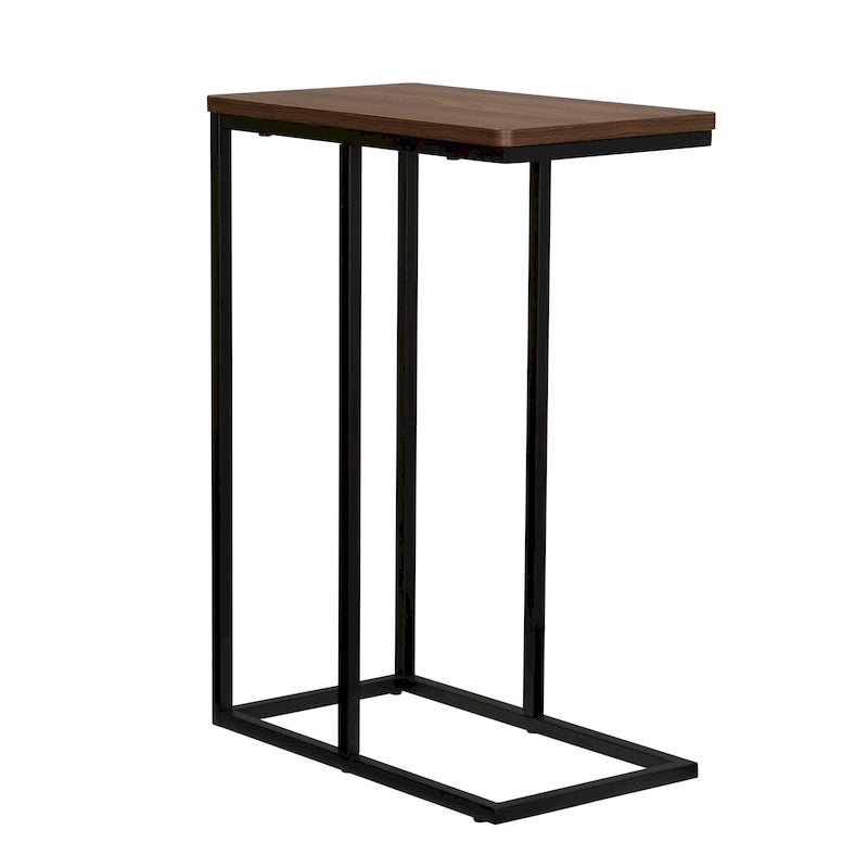 C-Shape Side Table, Faux Stone Top, Black Frame, Space-Saving Design