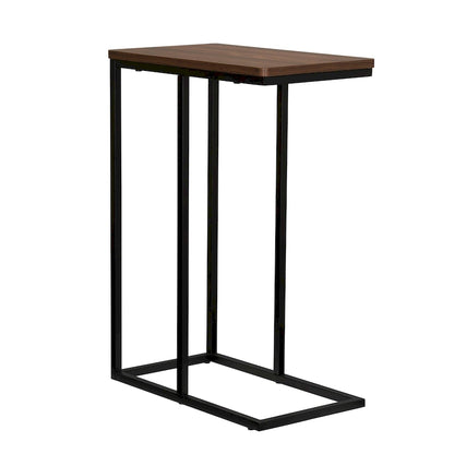 C-Shape Side Table, Faux Stone Top, Black Frame, Space-Saving Design