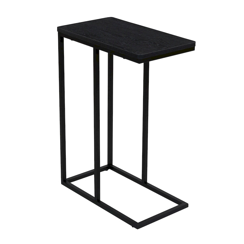 C-Shape Side Table, Faux Stone Top, Black Frame, Space-Saving Design