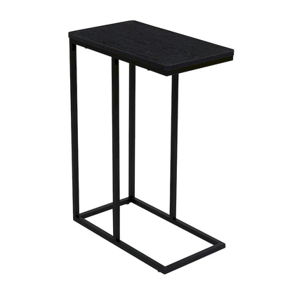 C-Shape Side Table, Faux Stone Top, Black Frame, Space-Saving Design