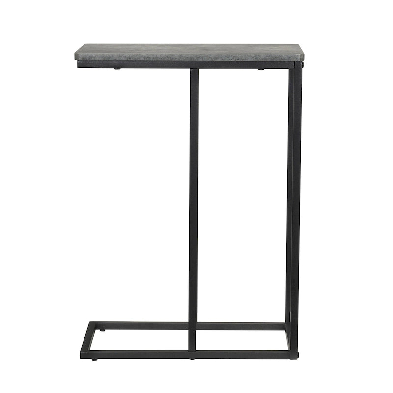 C-Shape Side Table, Faux Stone Top, Black Frame, Space-Saving Design