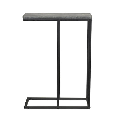C-Shape Side Table, Faux Stone Top, Black Frame, Space-Saving Design