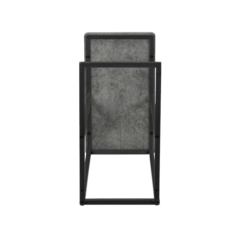 C-Shape Side Table, Faux Stone Top, Black Frame, Space-Saving Design