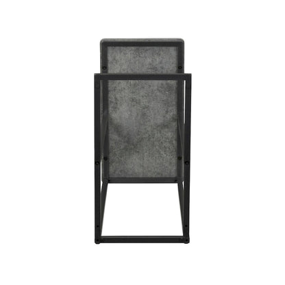 C-Shape Side Table, Faux Stone Top, Black Frame, Space-Saving Design