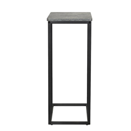 C-Shape Side Table, Faux Stone Top, Black Frame, Space-Saving Design