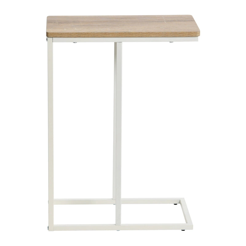 C-Shape Side Table, Faux Stone Top, Black Frame, Space-Saving Design