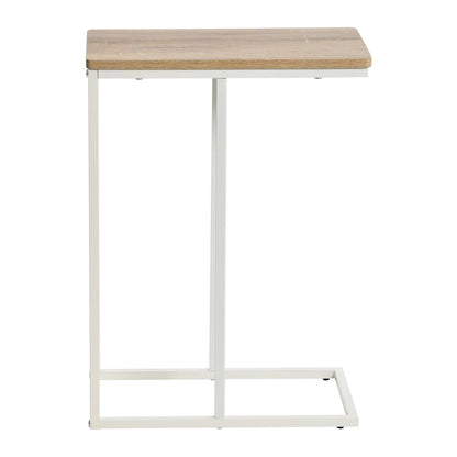 C-Shape Side Table, Faux Stone Top, Black Frame, Space-Saving Design