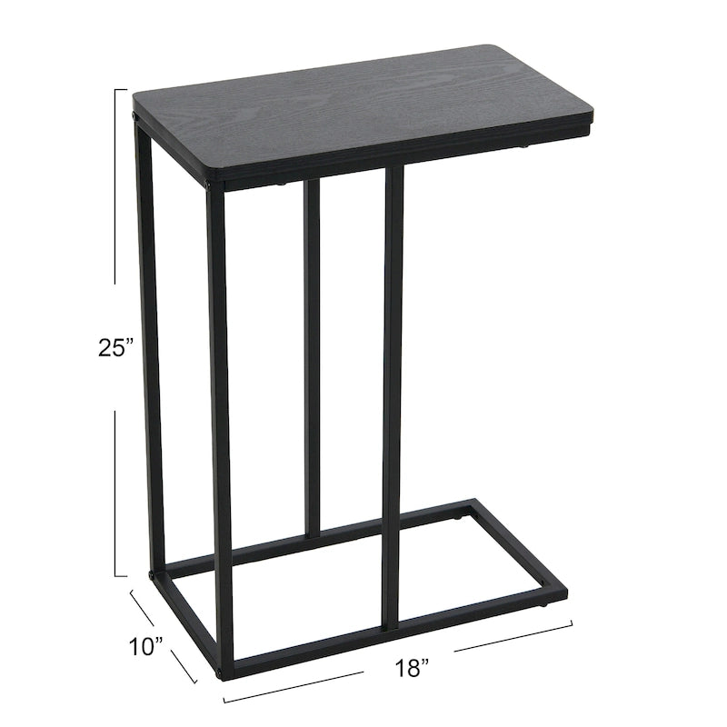 C-Shape Side Table, Faux Stone Top, Black Frame, Space-Saving Design