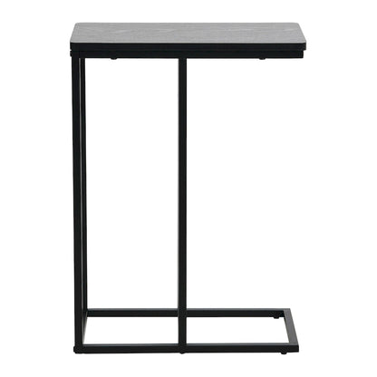 C-Shape Side Table, Faux Stone Top, Black Frame, Space-Saving Design