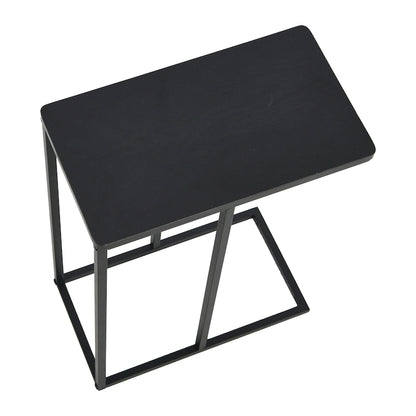 C-Shape Side Table, Faux Stone Top, Black Frame, Space-Saving Design