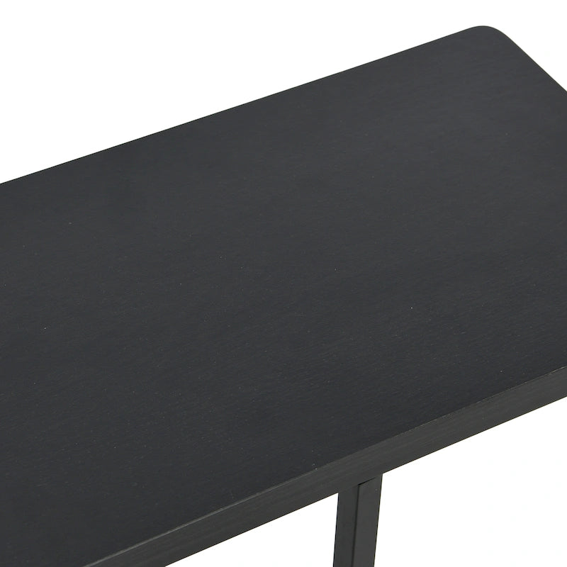 C-Shape Side Table, Faux Stone Top, Black Frame, Space-Saving Design