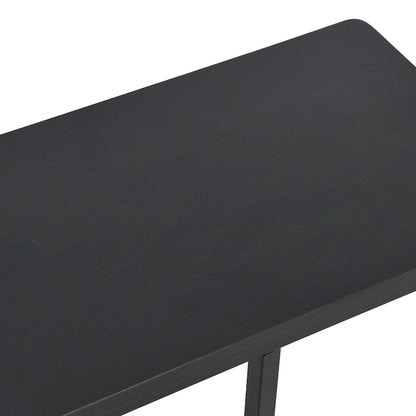 C-Shape Side Table, Faux Stone Top, Black Frame, Space-Saving Design