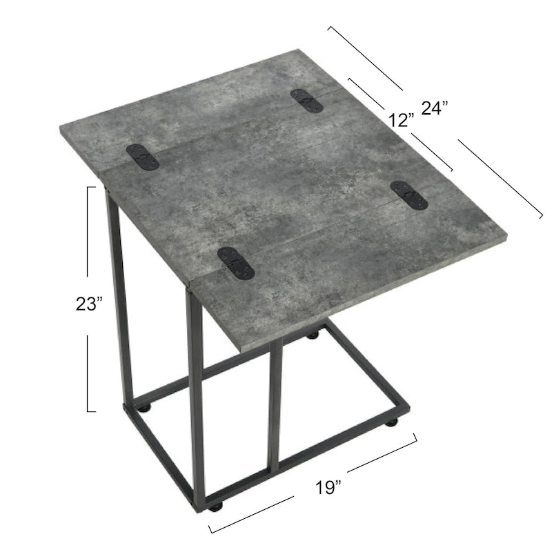 C-Shape Side Table, Faux Stone Top, Black Frame, Space-Saving Design