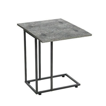 C-Shape Side Table, Faux Stone Top, Black Frame, Space-Saving Design