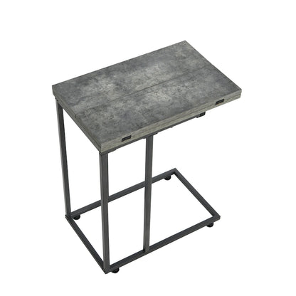 C-Shape Side Table, Faux Stone Top, Black Frame, Space-Saving Design
