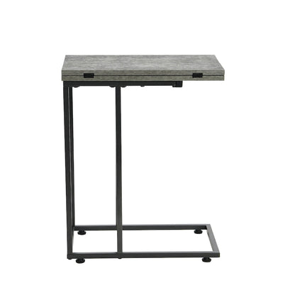 C-Shape Side Table, Faux Stone Top, Black Frame, Space-Saving Design