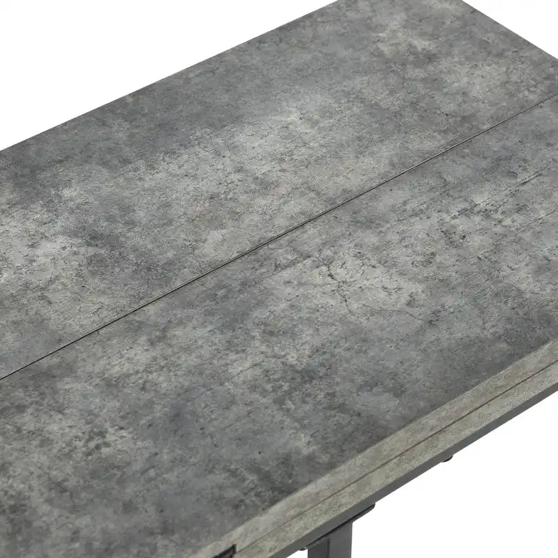 C-Shape Side Table, Faux Stone Top, Black Frame, Space-Saving Design