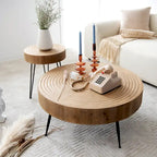 2-Piece Rustic Round Coffee Table, Solid Pine & Fir Veneer, Distressed Natural Wood Finish
