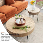 2-Piece Rustic Round Coffee Table, Solid Pine & Fir Veneer, Distressed Natural Wood Finish