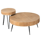 2-Piece Rustic Round Coffee Table, Solid Pine & Fir Veneer, Distressed Natural Wood Finish