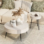 2-Piece Rustic Round Coffee Table, Solid Pine & Fir Veneer, Distressed Natural Wood Finish