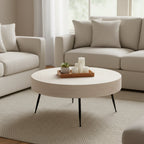 2-Piece Rustic Round Coffee Table, Solid Pine & Fir Veneer, Distressed Natural Wood Finish