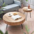 2-Piece Rustic Round Coffee Table, Solid Pine & Fir Veneer, Distressed Natural Wood Finish