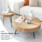 2-Piece Rustic Round Coffee Table, Solid Pine & Fir Veneer, Distressed Natural Wood Finish