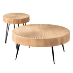 2-Piece Rustic Round Coffee Table, Solid Pine & Fir Veneer, Distressed Natural Wood Finish