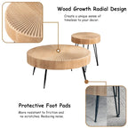 2-Piece Rustic Round Coffee Table, Solid Pine & Fir Veneer, Distressed Natural Wood Finish