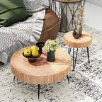 2-Piece Rustic Round Coffee Table, Solid Pine & Fir Veneer, Distressed Natural Wood Finish