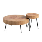 2-Piece Rustic Round Coffee Table, Solid Pine & Fir Veneer, Distressed Natural Wood Finish