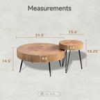 2-Piece Rustic Round Coffee Table, Solid Pine & Fir Veneer, Distressed Natural Wood Finish
