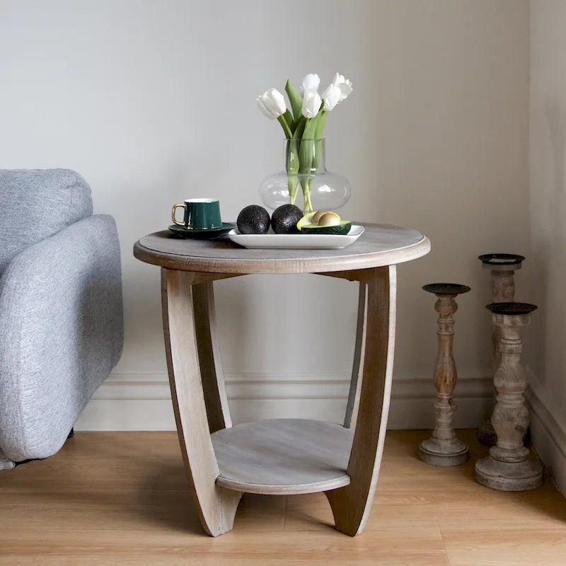 Rustic Farmhouse End Table with Open Storage Shelf, Wood Side Table for Living Room or Bedroom