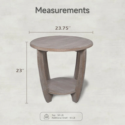 Rustic Farmhouse End Table with Open Storage Shelf, V-Shaped Legs, Natural Wood Grain, 28W x 25H in
